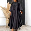 Solid color satin stand collar lace elegant dress - loose fit irregular drawstring chic african bubu robe dress