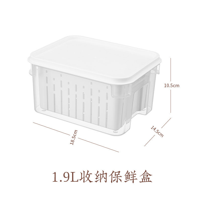 Refrigerator plastic crisper, kitchen fruits and vegetables fresh finishing, transparent sealing, double-layer drain stacking storage with handle