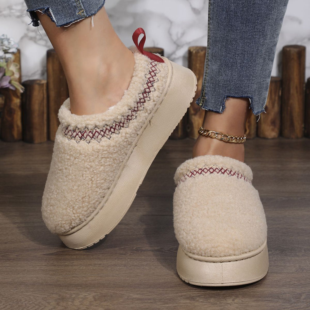 Thick soleoutwearwinter baotou half slippers new arrival ethnic style lace furry half-top export snow cotton slippers
