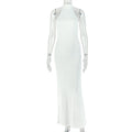 Fashion style cross-border home casual women's pure colorelegantsexy hip skirt backless sleeveless halter long dress