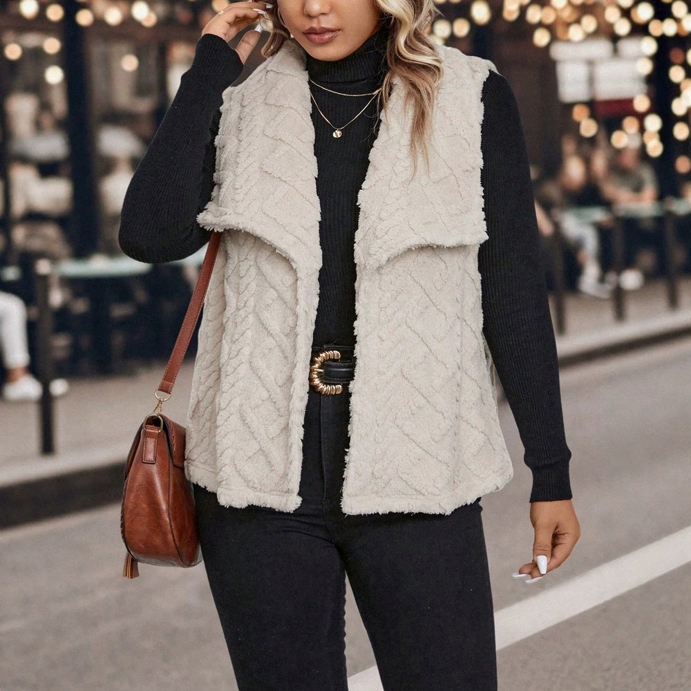 Fall and wintercasualplus sizestuffed waistcoat large lapel stereo embossed texture looseheattech outer wear fat mm women's clothing