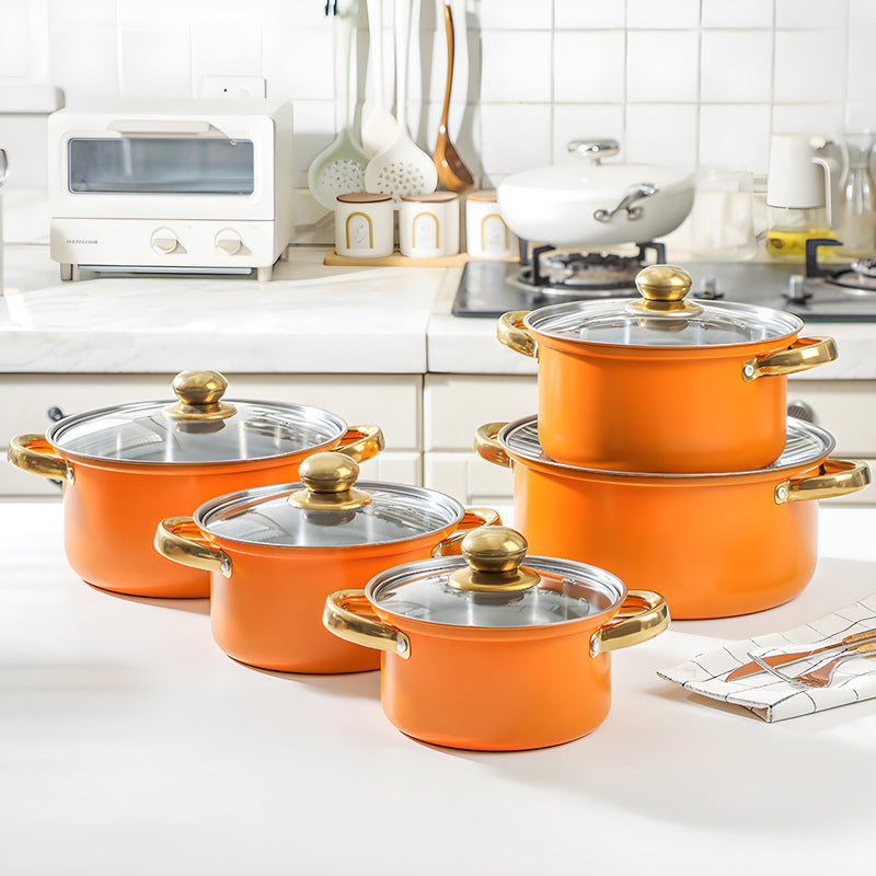 stainless steel 10-piece pot set, soup pot, uncoated pot, milk pot, double ear handle, boiler stove neutralpots