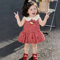 Summer new bowknot tank top princess dress for girls, korean style cartoon cat sweet plaid fresh dress