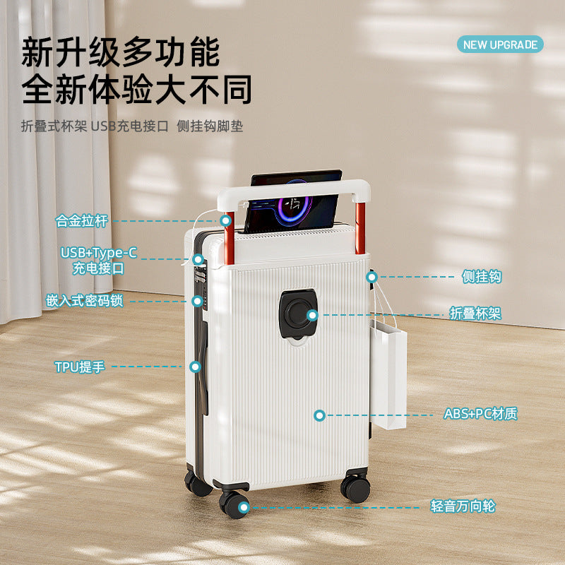 Cross-border high-end suitcase, wide tie rod, strong and wear-resistant 24-inch cup holder, silent universal wheel travel password box.