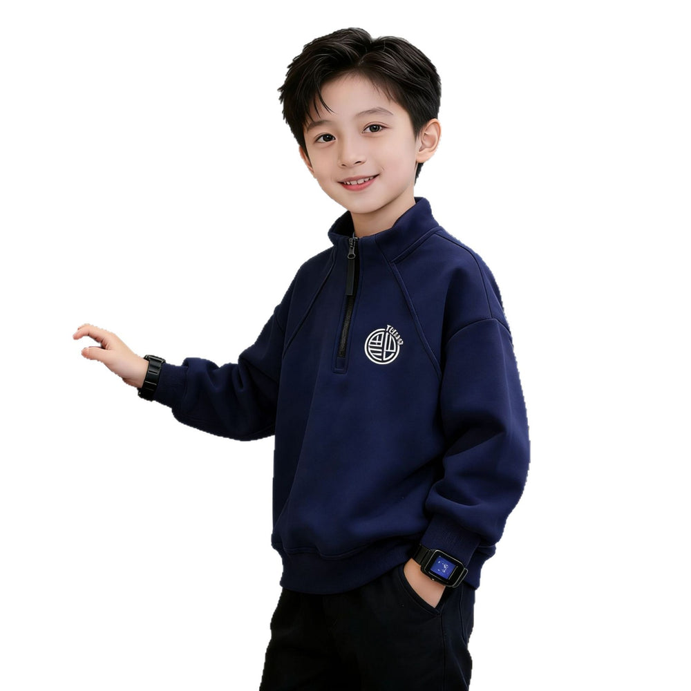 Kids' stylish red mock neck solid color sweatshirt - new spring/autumn collection for boys - half-zip stand collar top - year of the horse edition