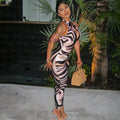 European and american style cross-border personalized print women's hollow-out slim-fit bodycon jumpsuit sleeveless zebra print long romper trendy