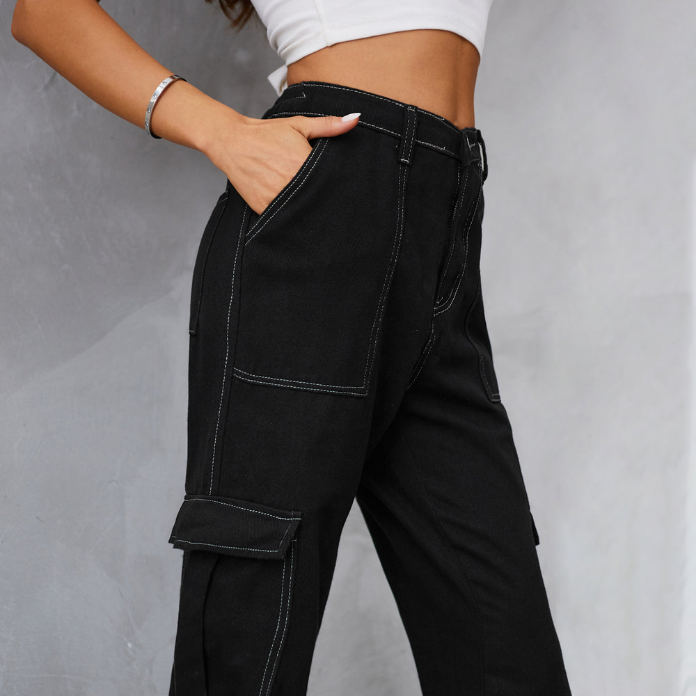 European and american cross-border e-commerce independent website  new american retro elastic waist denim cargo pants casual pants for women