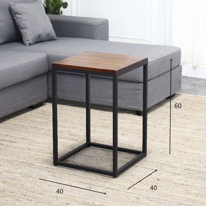 Scandinavian iron art solid wood coffee table small apartment sofa side table casual creative side table dark brown square mother-in-law coffee table