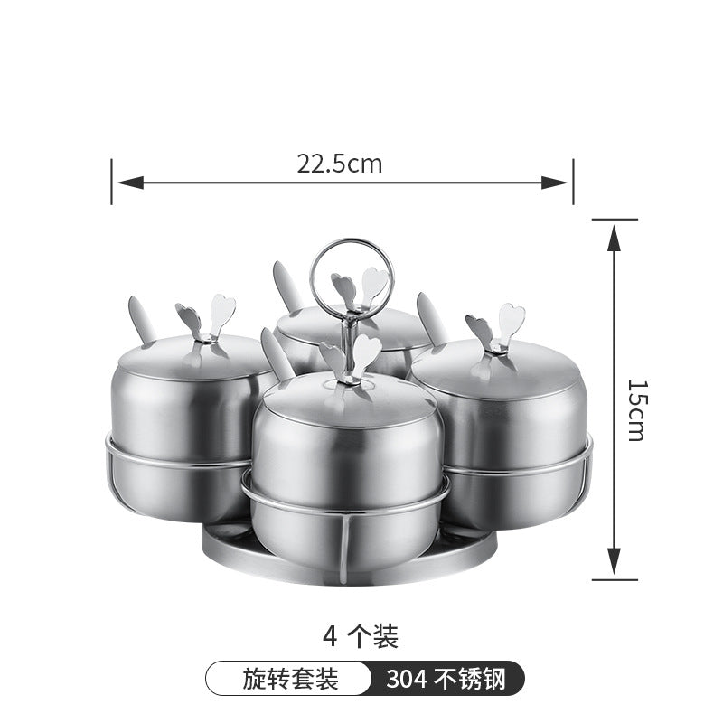304 stainless steel spice jar set - rotating kitchen condiment organizer for home use - includes sugar, pepper, and seasoning containers