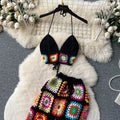 Knitted set women's summer outfit  new heavy crochet camisole top versatile wide-leg pants retro two-piece set