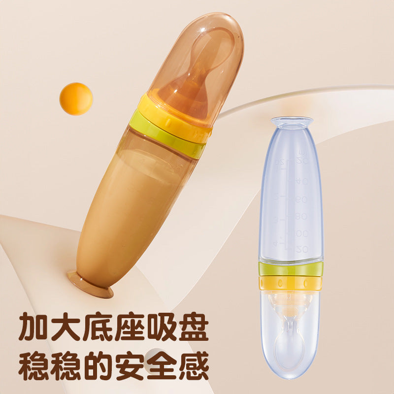 English card baby rice paste bottle 120ml extrusion feeding spoon full silicone suction cup rice paste spoon complementary food feeding