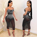 X3805 cross-border new arrival: european and american fashion women's party nightclub mesh see-through rhinestone embellished strappy dress
