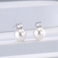 Copper plated real gold earrings for women four prongs single diamond sweet pearl hong kong style small elegant earrings accessible luxuryniche style earrings