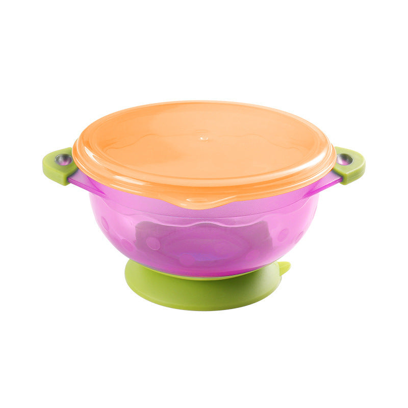 Children's suction cup bowl with lid, baby bag glue bowl, binaural tableware, large, medium and small set