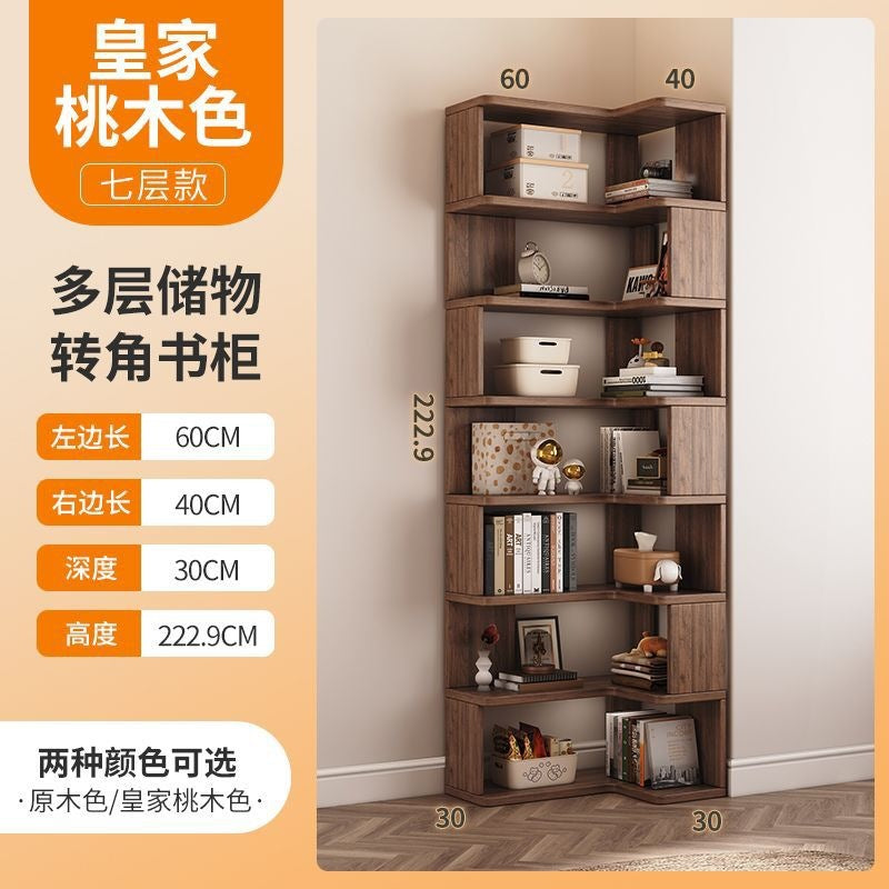 Corner bookshelf floor-standing storage rack home organizer living room corner multi-tier storage shelf simple solid wood bookcase