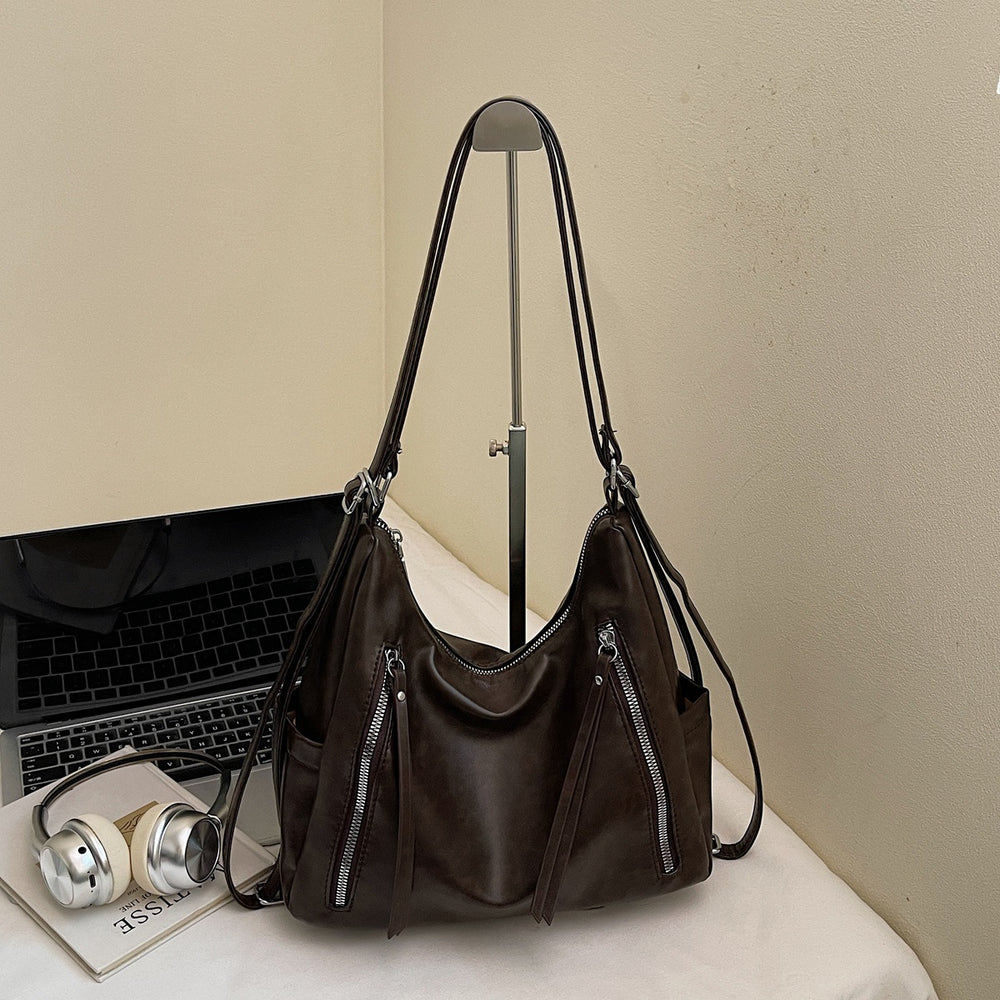 2025 new autumn/winter korean style minimalist commuter tote bag - oil wax leather, large capacity, shoulder bag, crossbody bag, premium backpack