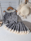 spring/summer new arrival: girls' lace ruffle collar tank top + pleated a-line skirt two-piece set (cross-border e-commerce)