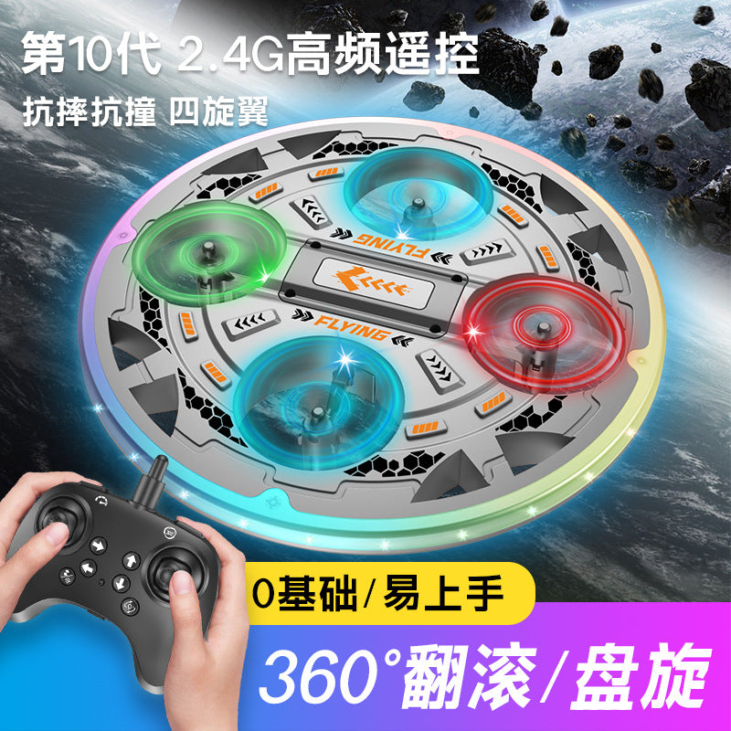 remote control ufo flying disc, altitude-holding hovering quadcopter drone with colorful lights - children's toy airplane