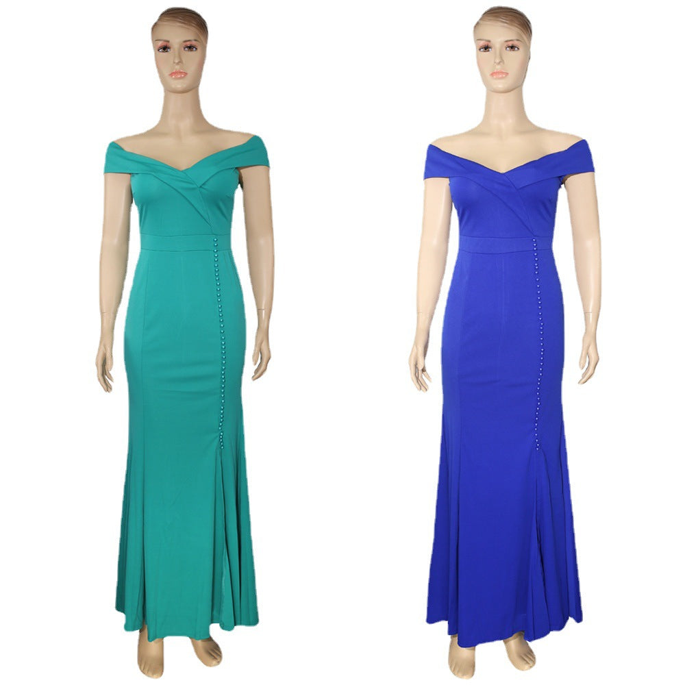 african plus size women's off-the-shoulder pleated slit mermaid evening dress -  dress
