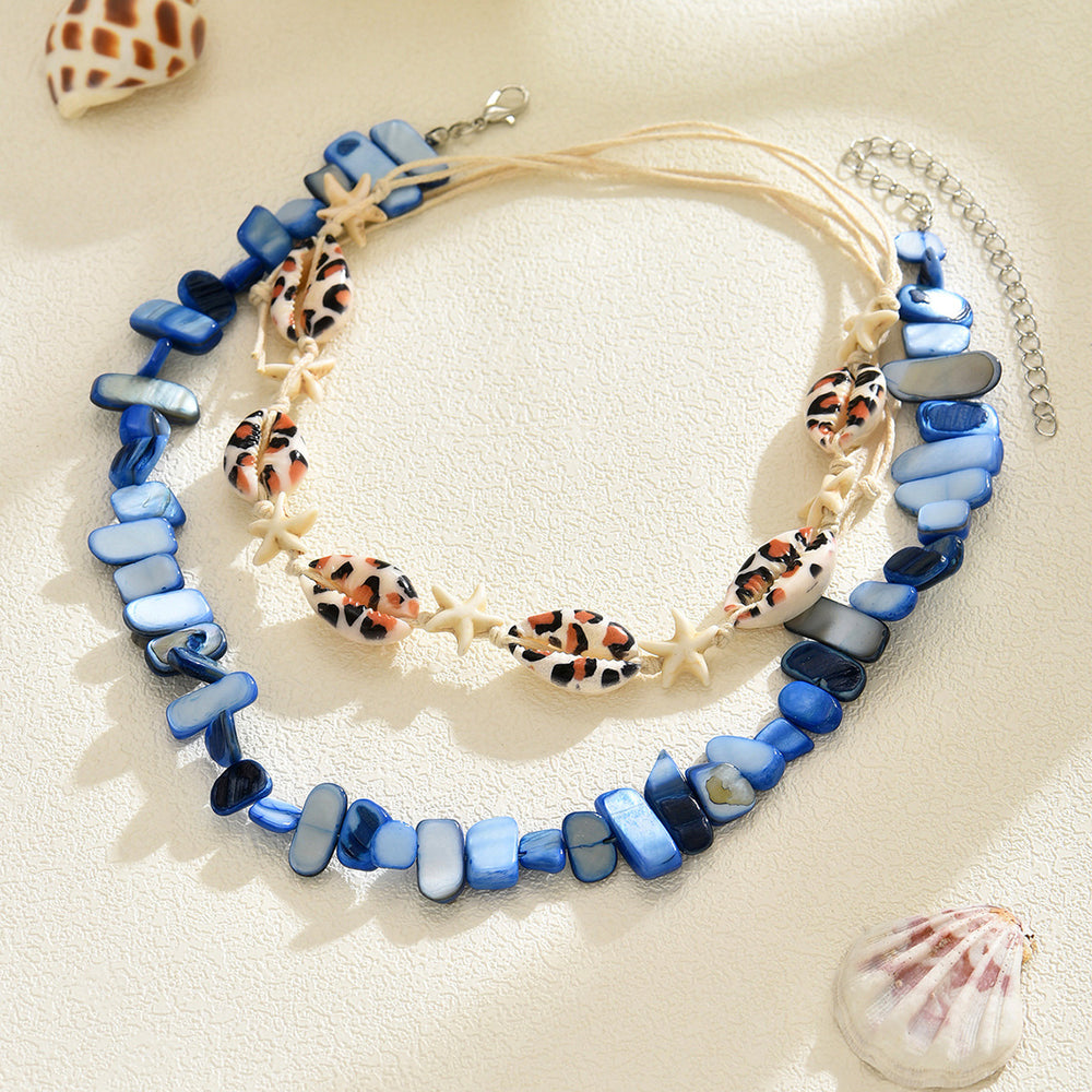 Beaded necklace wholesale european and american cross-border irregular gravel necklace multi-layered wind ocean shell starfish necklace