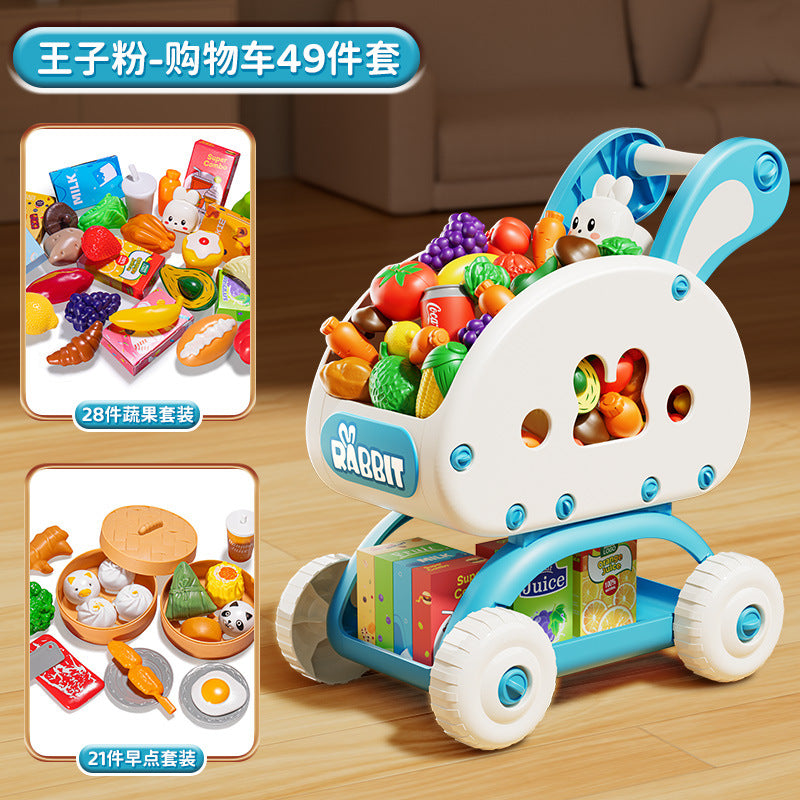 Kidsartificial supermarket shopping cart trolley toy play house fruit cutting fun boys and girls kitchen birthday products