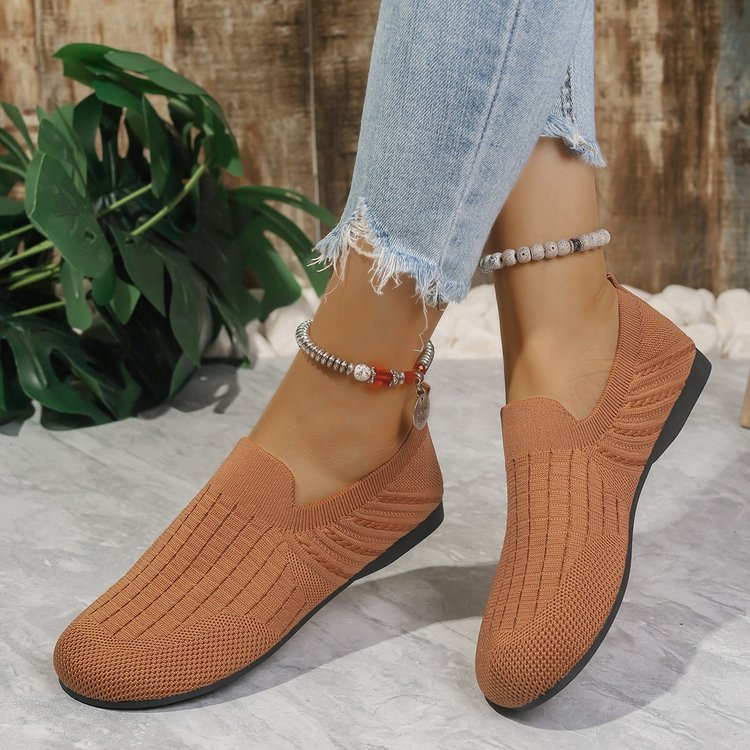Fashionexport breathable slip-on flatsflatsflats women's cross-border wide toe plus size breathable lazy loafers