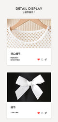 Exportsummergirlsuit black and white mesh blouse slanted shoulder suspender skirt bows sweet cool style kidsdress