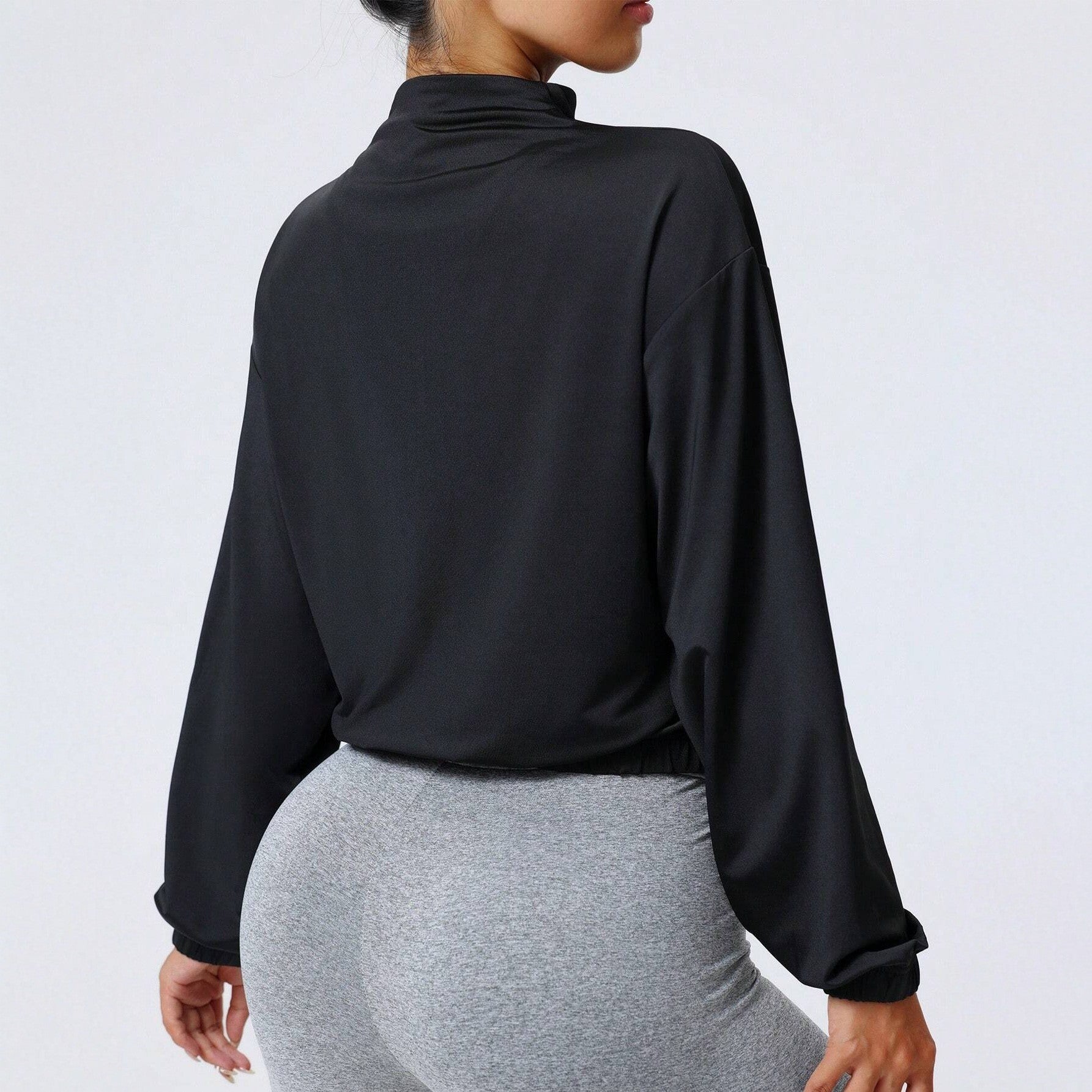 Pre-sale of European and American  women's new Korean version of popular women's clothing, black stand-up collar loose zipper sports jacket outside yoga