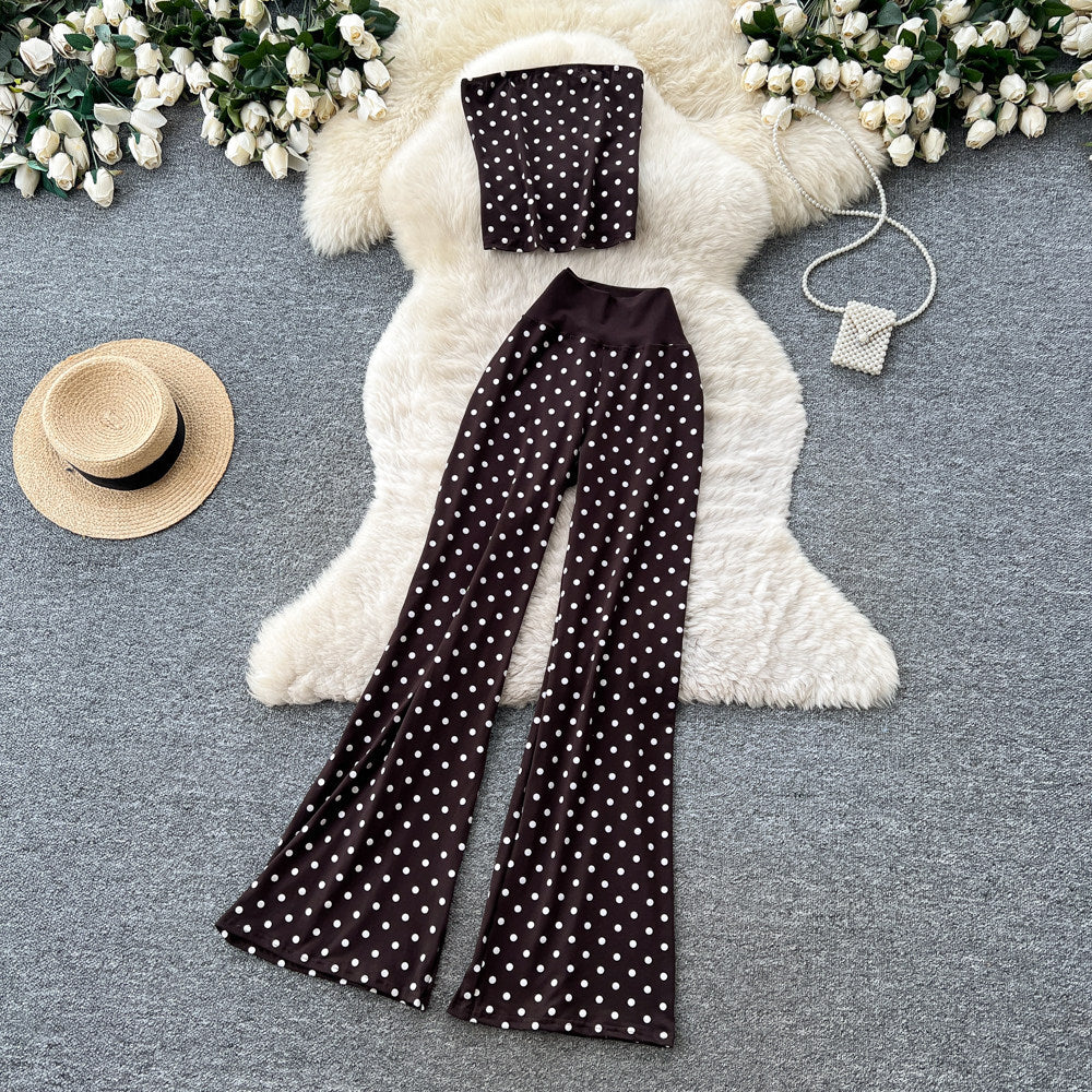 K-style high waist polka dot casualcasualtwo-piece set female summer lazy style slimming look silmsuitelegant outfit