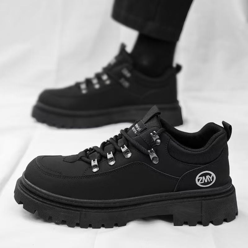 Men's spring 2025 new outdoor work boots: black british style martin boots for work, casual, and labor protection