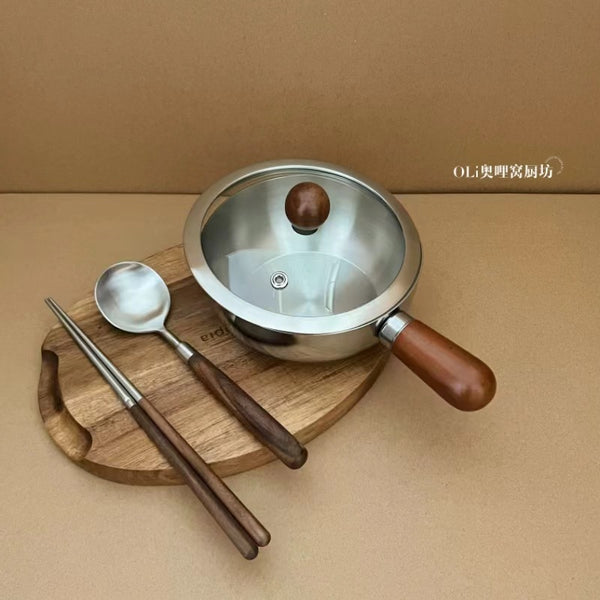 304 Walnut Single Handle Bowl Uncoated Soup Bowl Instant Noodles Snail Powder Yogurt Household Salad Baked Rice Bowl with Handle
