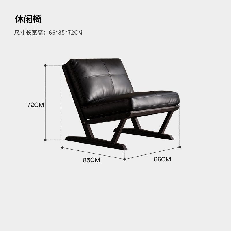 Solid wood single sofa chair living room ash wood table and chair frame oil wax leather casual chair b&b stacking stool solid wood