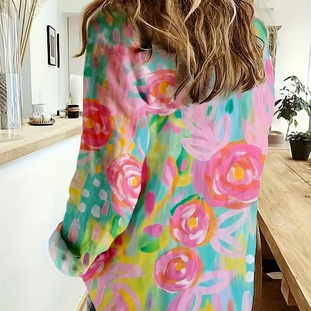 wholesale women's long-sleeved shirts, trendy all-season shirts with popular cross-border print designs, dropshipping available