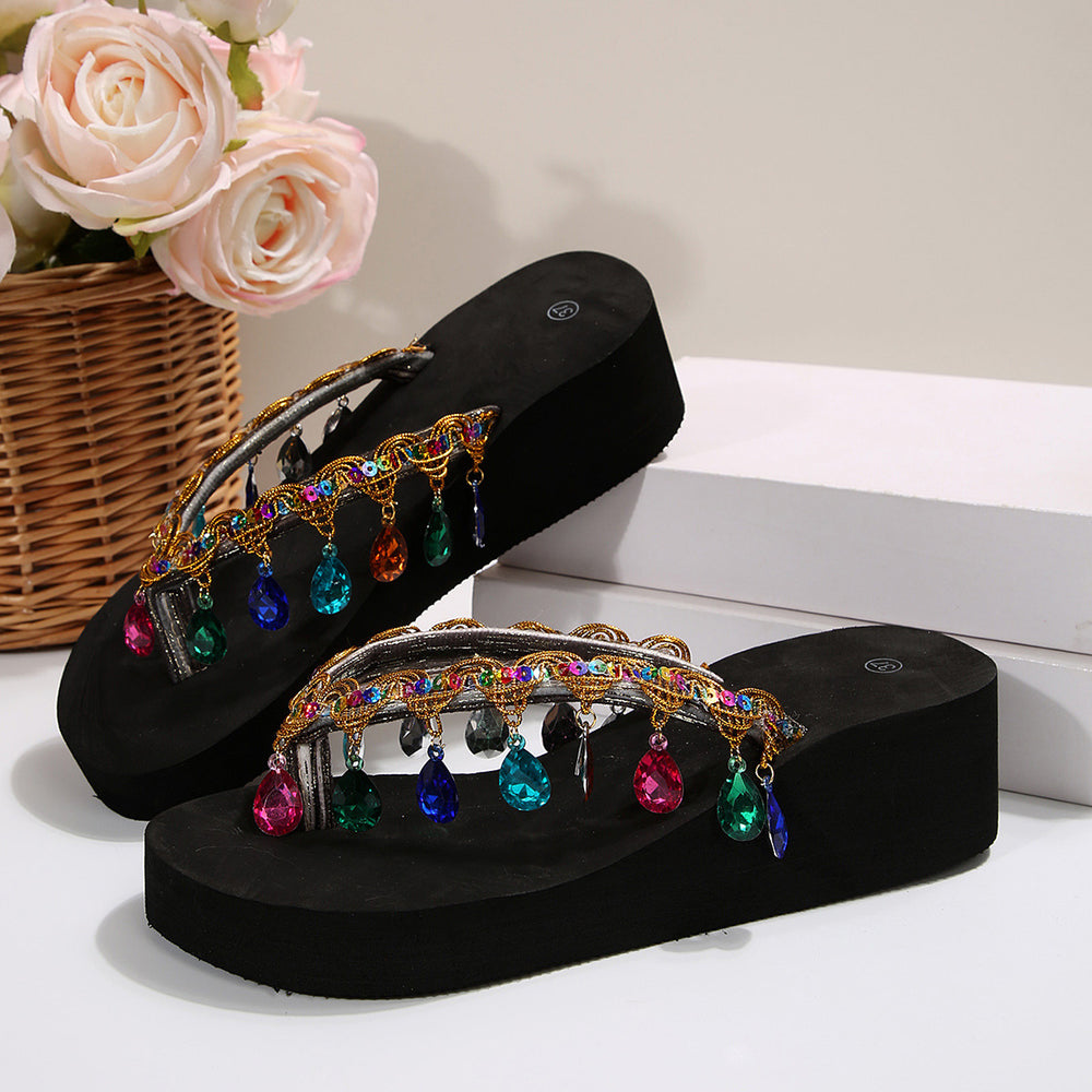 plus size colorful rhinestone tassel flip-flops dopamine girl colorful flip-flops classy beach sandals