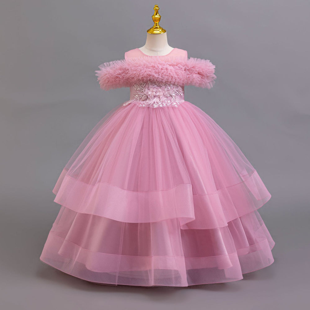 Factory direct children's floral tulle dress - princess style, perfect for runway shows and baby photoshoots