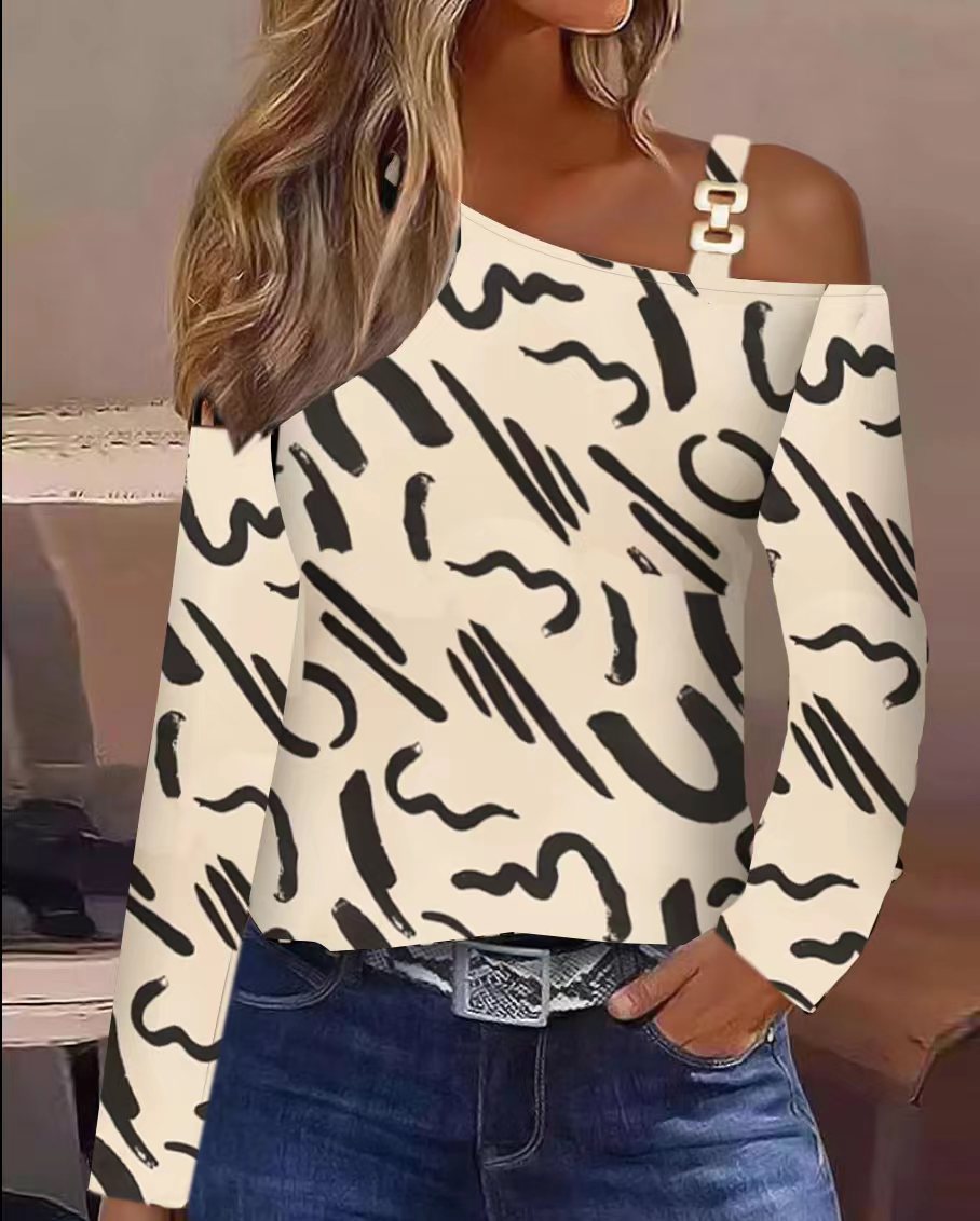 independent station   best selling autumn casual metal buckle slanted shoulder collar shirt women's clothing