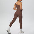 New arrival cross-border double-sided brushed nude tight one-shoulder vest sports suit running fitness yoga clothes two-piece set