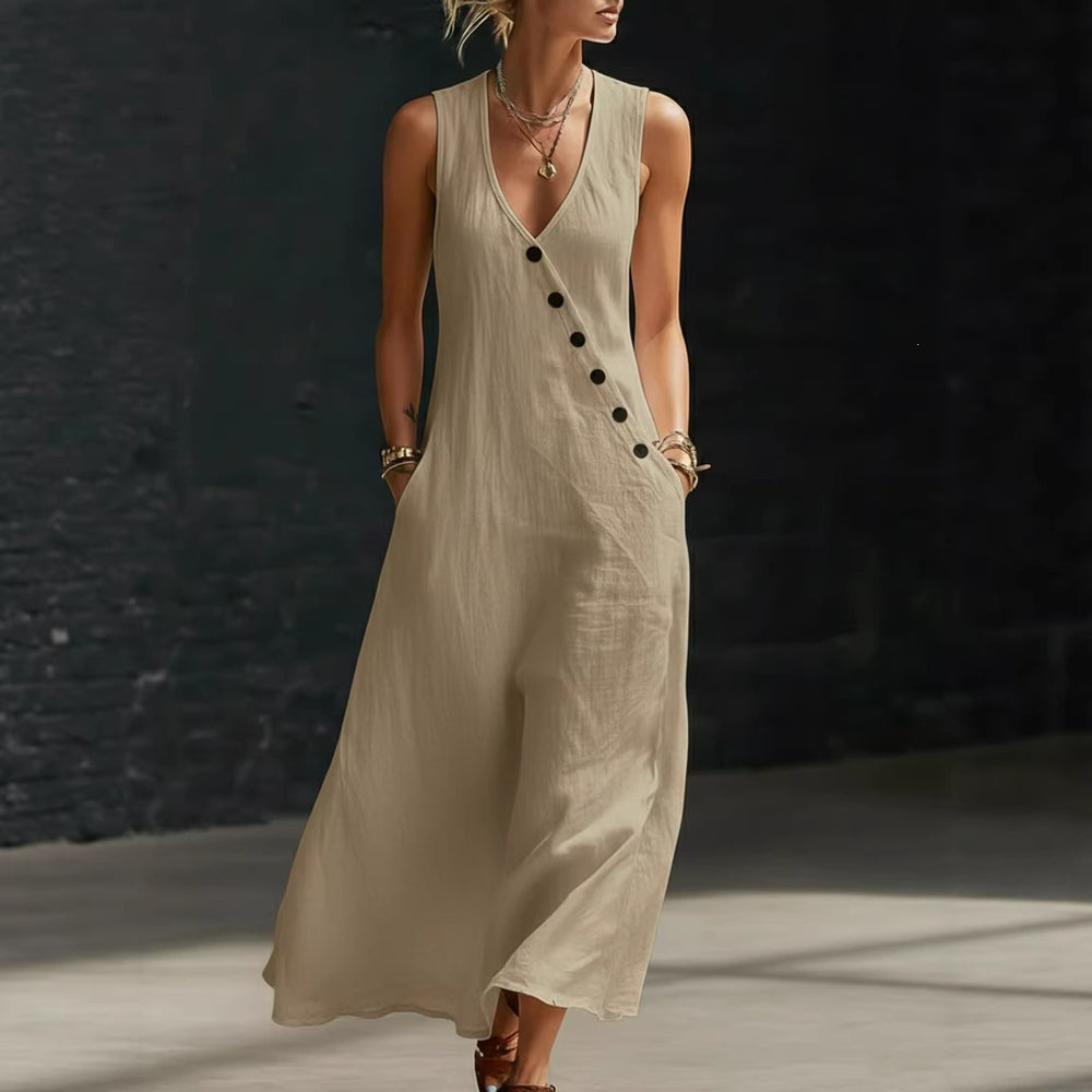 european and american women's summer cross-border  independent station vacation casual v neck sleeveless linen tank top