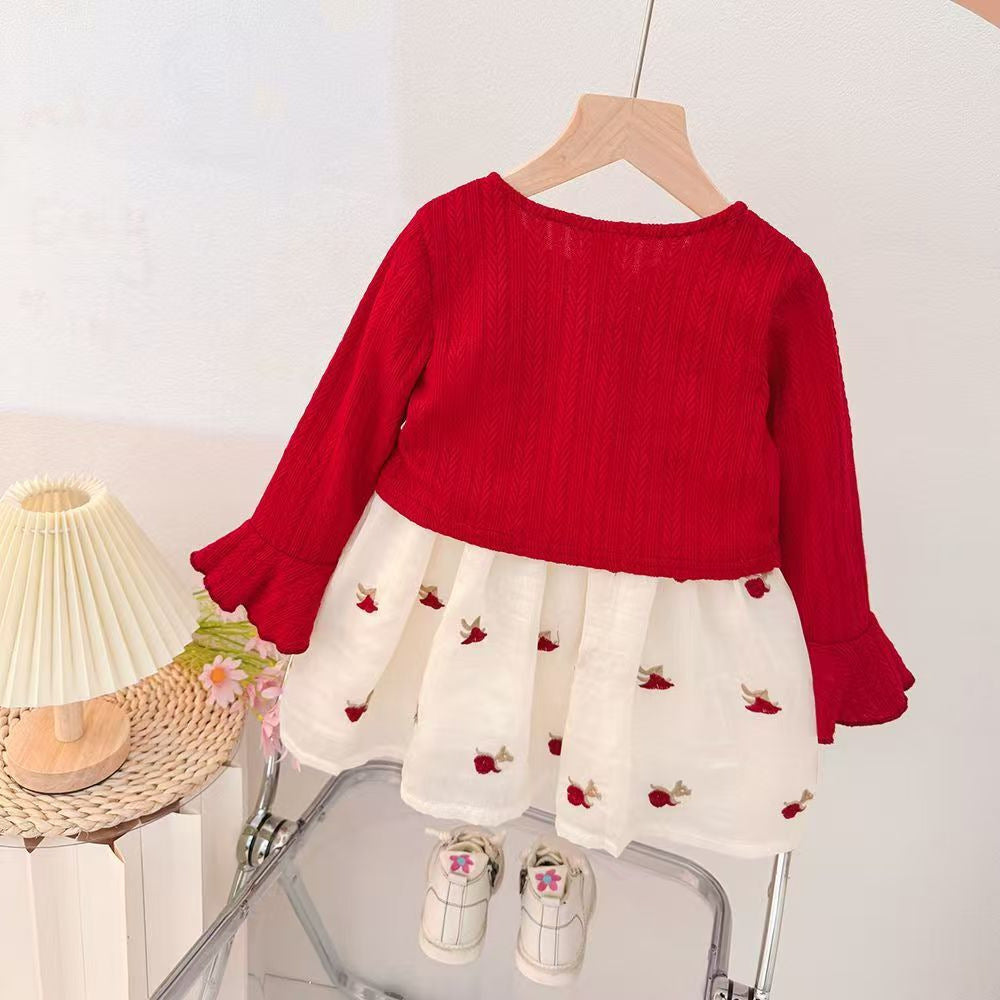 autumn new arrivals: little girl princess mesh cardigan & suspender tutu skirt two-piece set, girls' floral dress