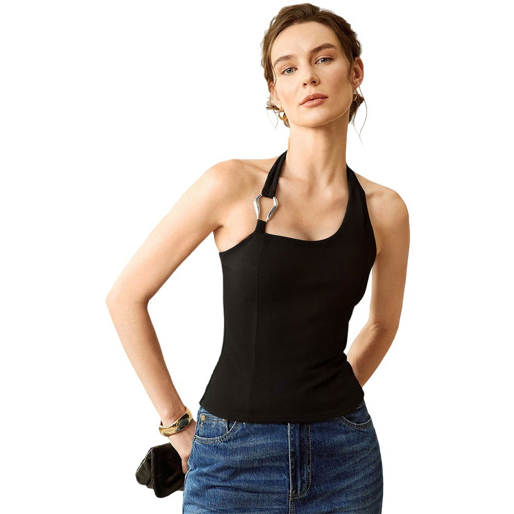 Fashionexportnew arrival yoga sports vest women's quick-drying training dance metal buckle decoration halter neck slim-fitting tops