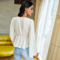 fall/winter european and american sexy hot girl style solid color collar flared sleeve loose fit cropped knit long sleeve t-shirt