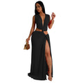 C7062 cross-border   independent station fashionable women's sleeveless deep v slit dress new style