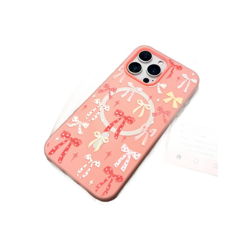 Suitable for iphone 17 magnetic phone case pink bow star apple 16 cute girly style protective case 13