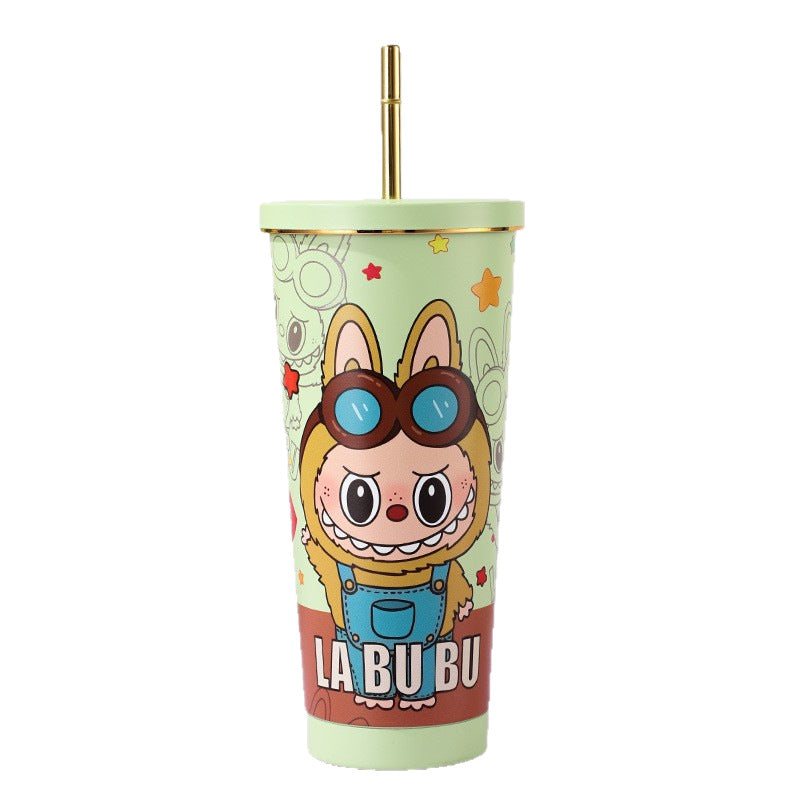 new arrival cartoon thermos cup stainless steel liner coffee cup high-looking large-capacity portable straw water cup batch
