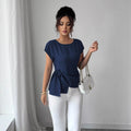 cross-border fashion casual crew neck solid color asymmetrical ruffle hem tank top short sleeve top for  us & europe