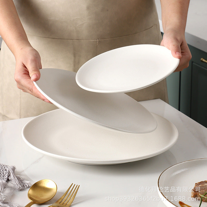 Ceramic matte white western dinner plate, matte steak plate, wear-resistant pasta plate, gold-rimmed matte dinner plate - wholesale from manufacturer
