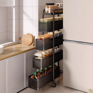 Narrow gap storage shelf stainless steel cart kitchen refrigerator narrow space organizer mobile bathroom storage cabinet