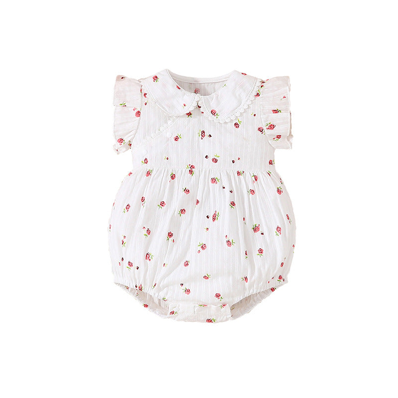 Baby bodysuit  summer newborn triangle bodysuit, pastoral style floral sleeveless pure cotton infant clothing