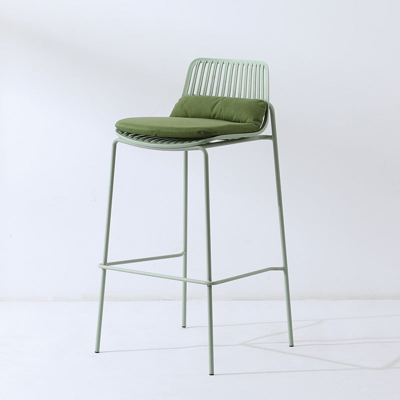 Nordic designer outdoor bar stool - minimalist island chair with plastic & iron backrest - high bar stool for cafes & restaurants