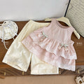 Girls' summer new style outfit: chic sleeveless babydoll top and trendy wide-leg casual pants two-piece set